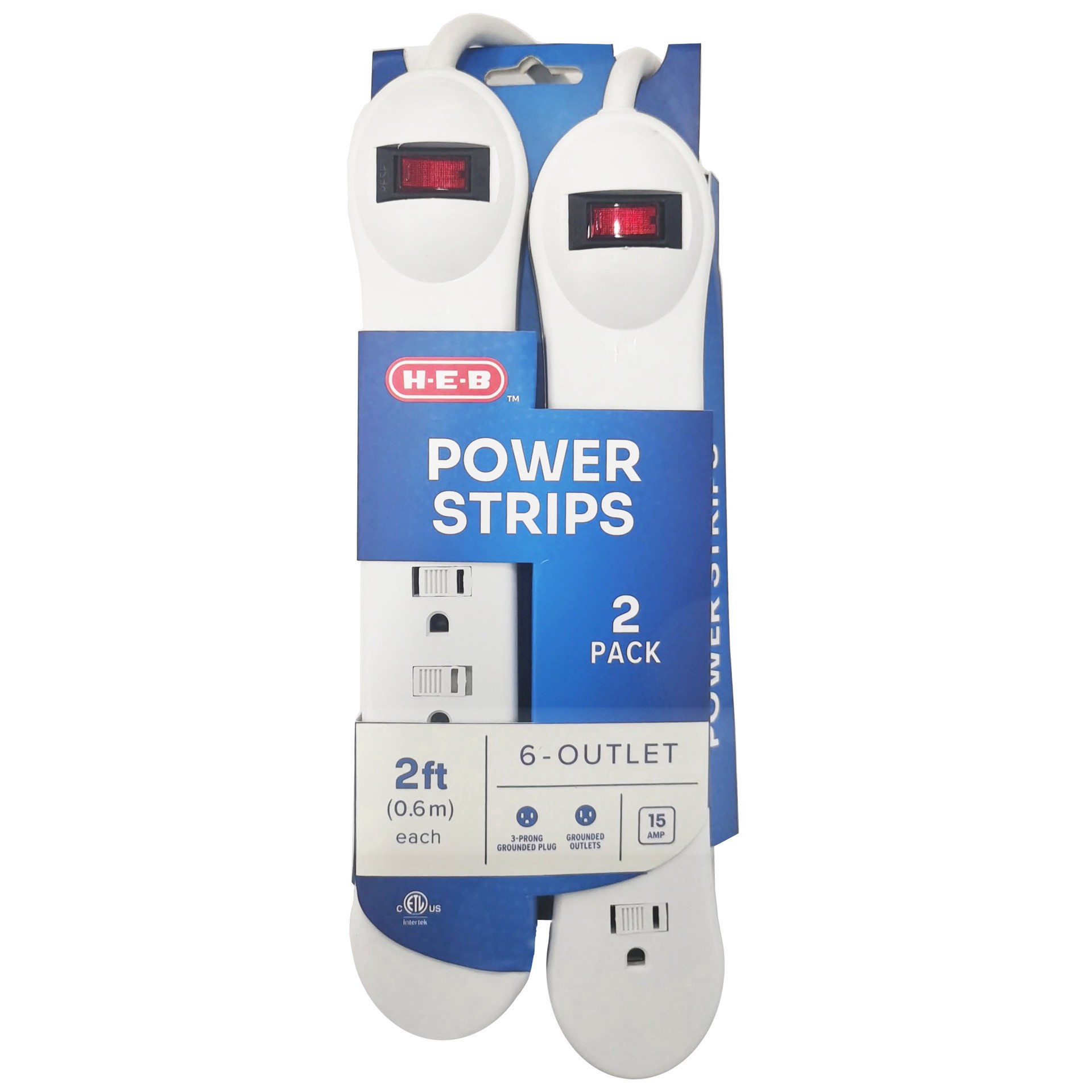 slide 1 of 1, H-E-B 3-Outlet Power Strips, 2 ct