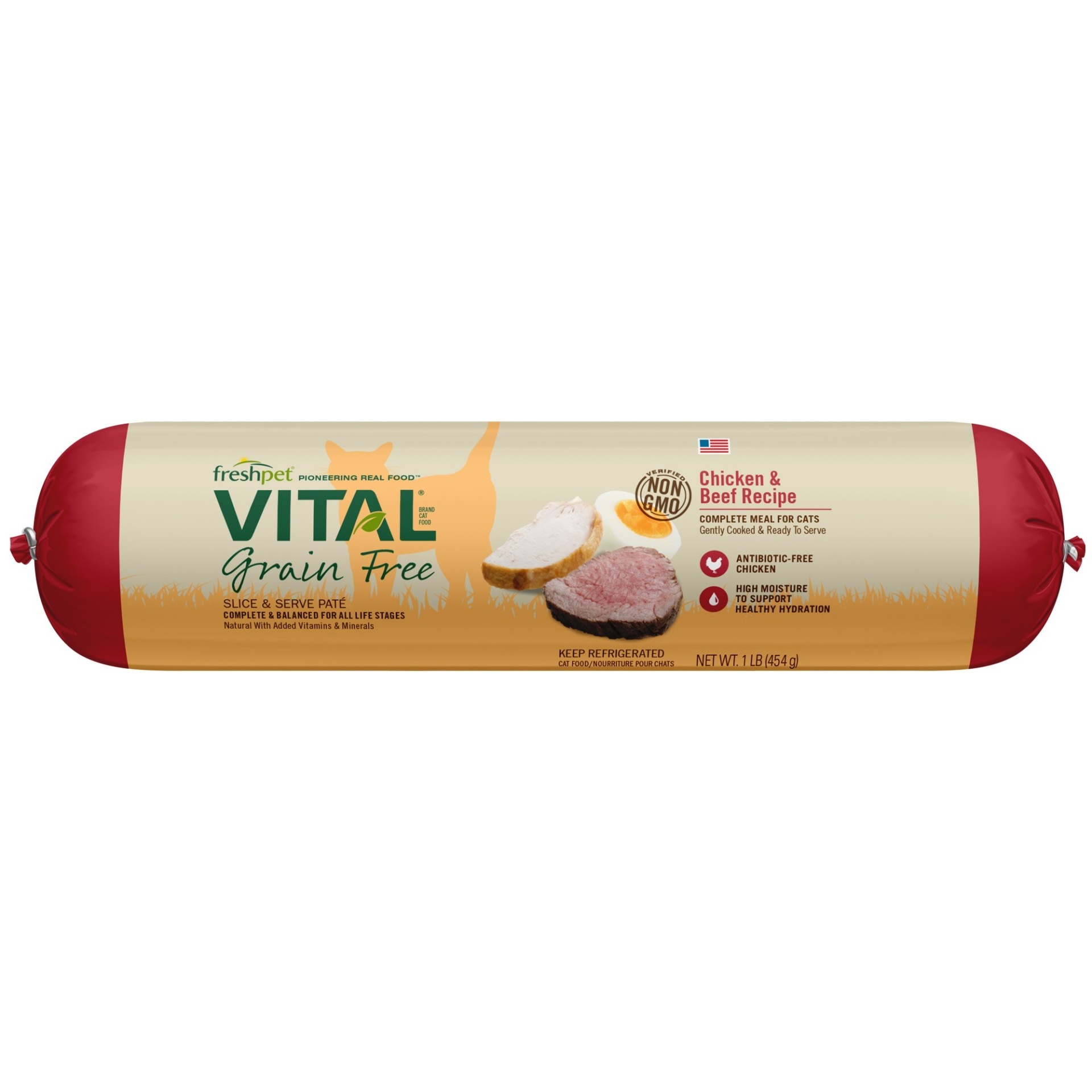 slide 1 of 1, Freshpet Vital Grain Free Chicken & Beef Cat Roll, 1 lb