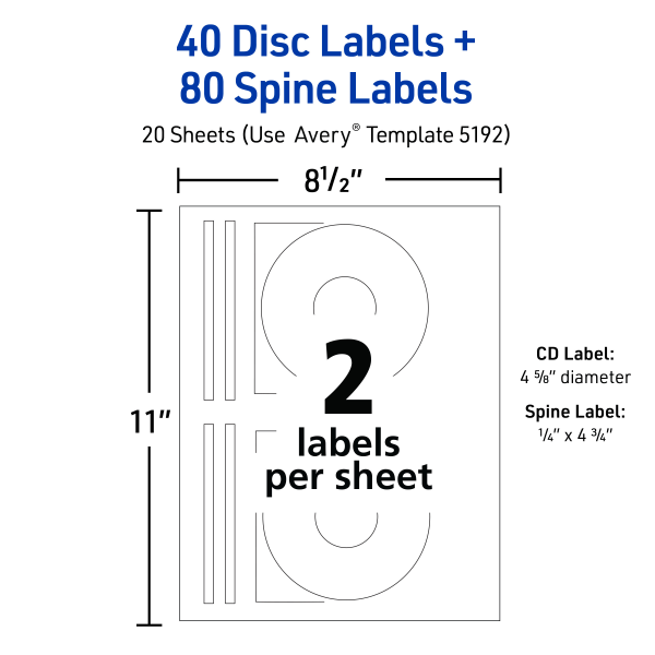 slide 5 of 6, Avery Printable Cd Labels, 5192, Round, Matte White, 4.65"", Pack Of 40, 40 ct