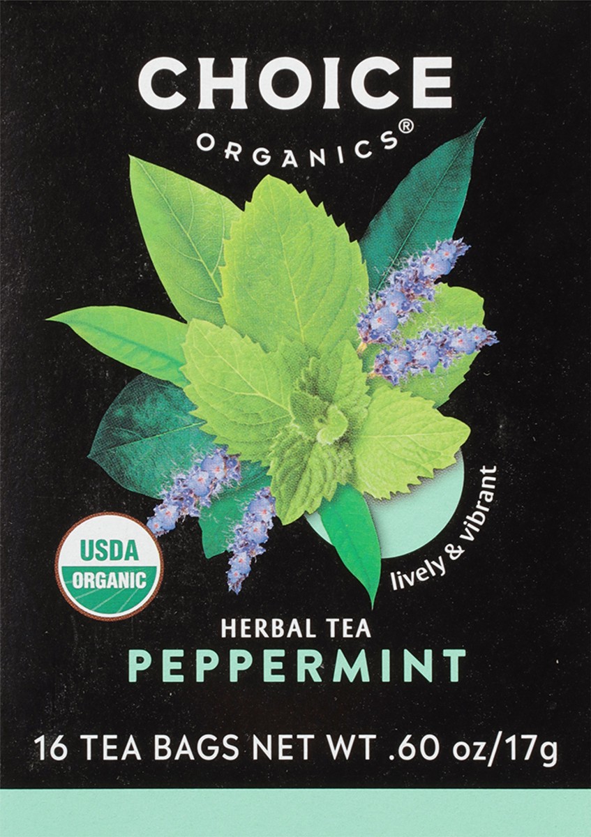 slide 9 of 10, Choice Organics Peppermint Tea, Caffeine Free, Herbal Tea Bags, 16 Count, 16 ct