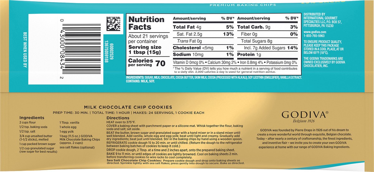 slide 3 of 10, GODIVA Milk Chocolate Premium Baking Chips, 11 oz Bag, 11.5 oz