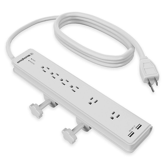 slide 1 of 3, STANLEY 6-Outlet Desk Clamp Surge Protector with USB Charging Ports, 1 ct