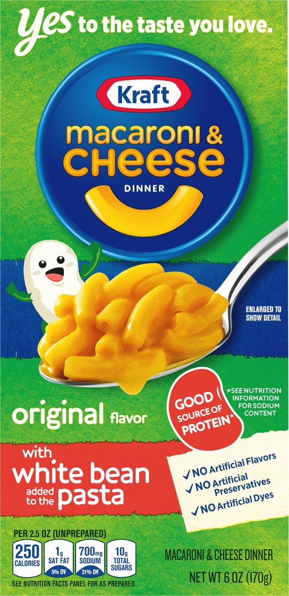 slide 2 of 9, Kraft Original Mac & Cheese Macaroni and Cheese Dinner with White Bean Added to the Pasta, 6 oz Box, 6 oz