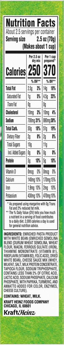 slide 3 of 9, Kraft Original Mac & Cheese Macaroni and Cheese Dinner with White Bean Added to the Pasta, 6 oz Box, 6 oz