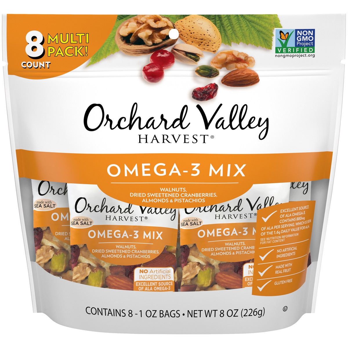 slide 1 of 9, Orchard Valley Harvest Omega-3 Mix 8-1 oz. Bags, 8 oz