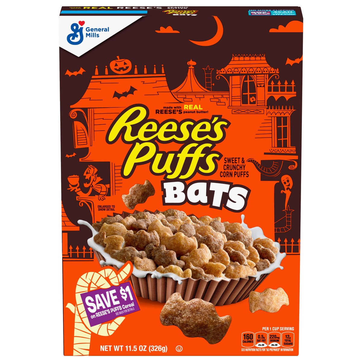 slide 11 of 11, Reese's Puffs Bats Breakfast Cereal, 11.5 oz