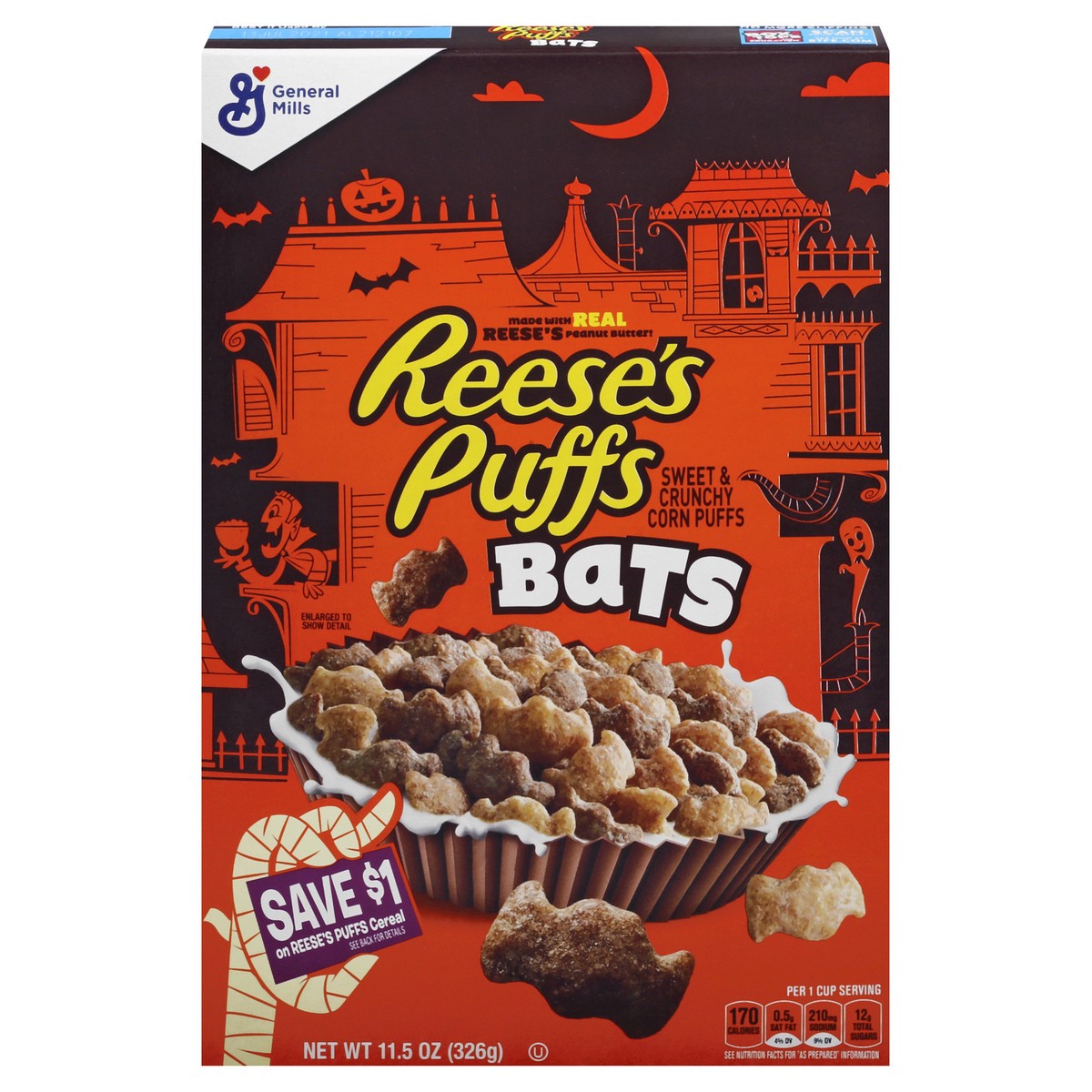 slide 1 of 11, Reese's Puffs Bats Breakfast Cereal, 11.5 oz