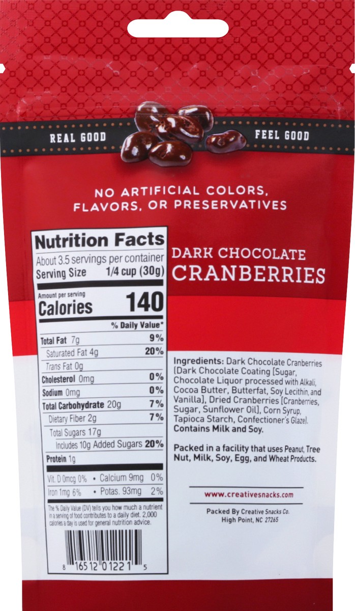 slide 10 of 13, Creative Snacks Dark Chocolate Cranberries 3.5 oz, 3.5 oz