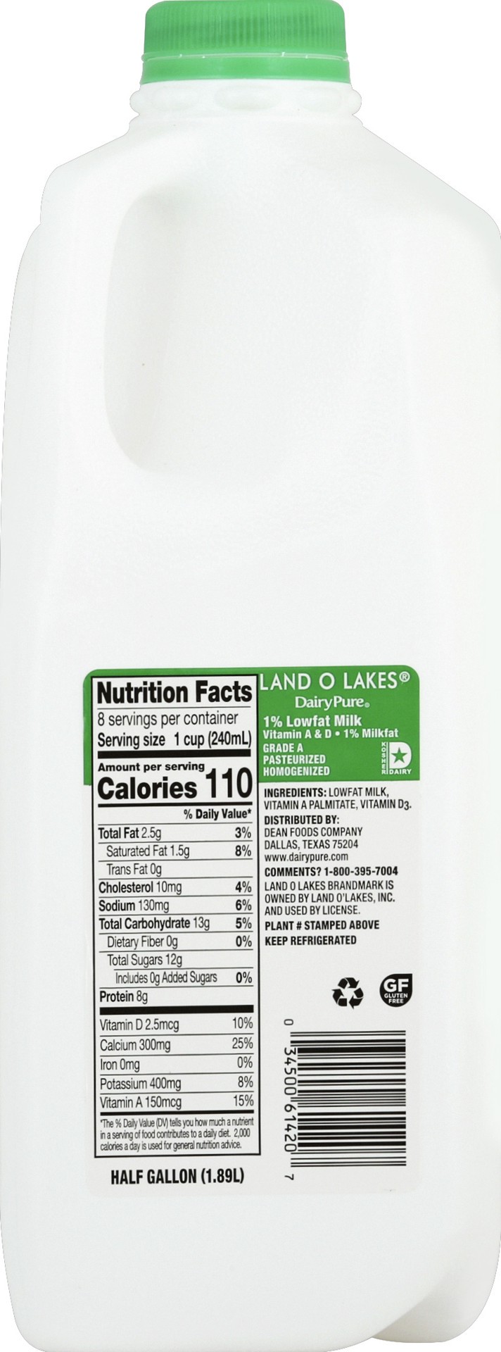 slide 3 of 5, Land O'Lakes Milk 0.5 gl, 64 fl oz