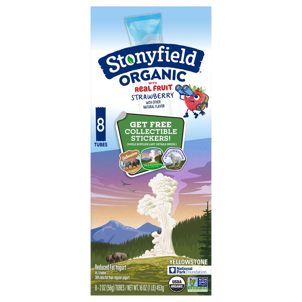 slide 1 of 8, Stonyfield Organic Reduced Fat Strawberry Yogurt 8 - 2 oz Tubes, 8 ct