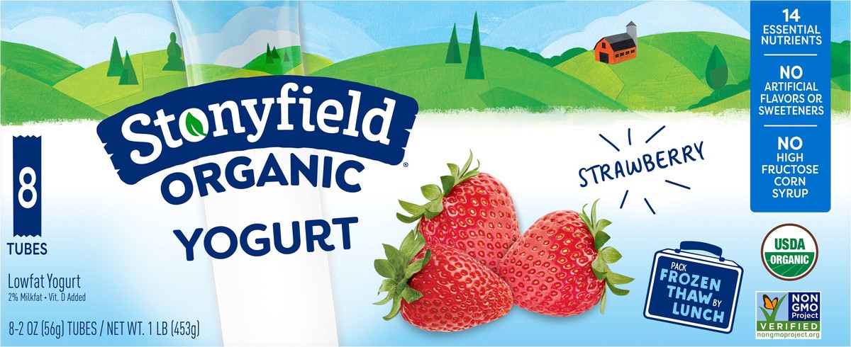 slide 5 of 8, Stonyfield Organic Kids Strawberry Lowfat Yogurt Tubes, 8 Ct, 8 ct