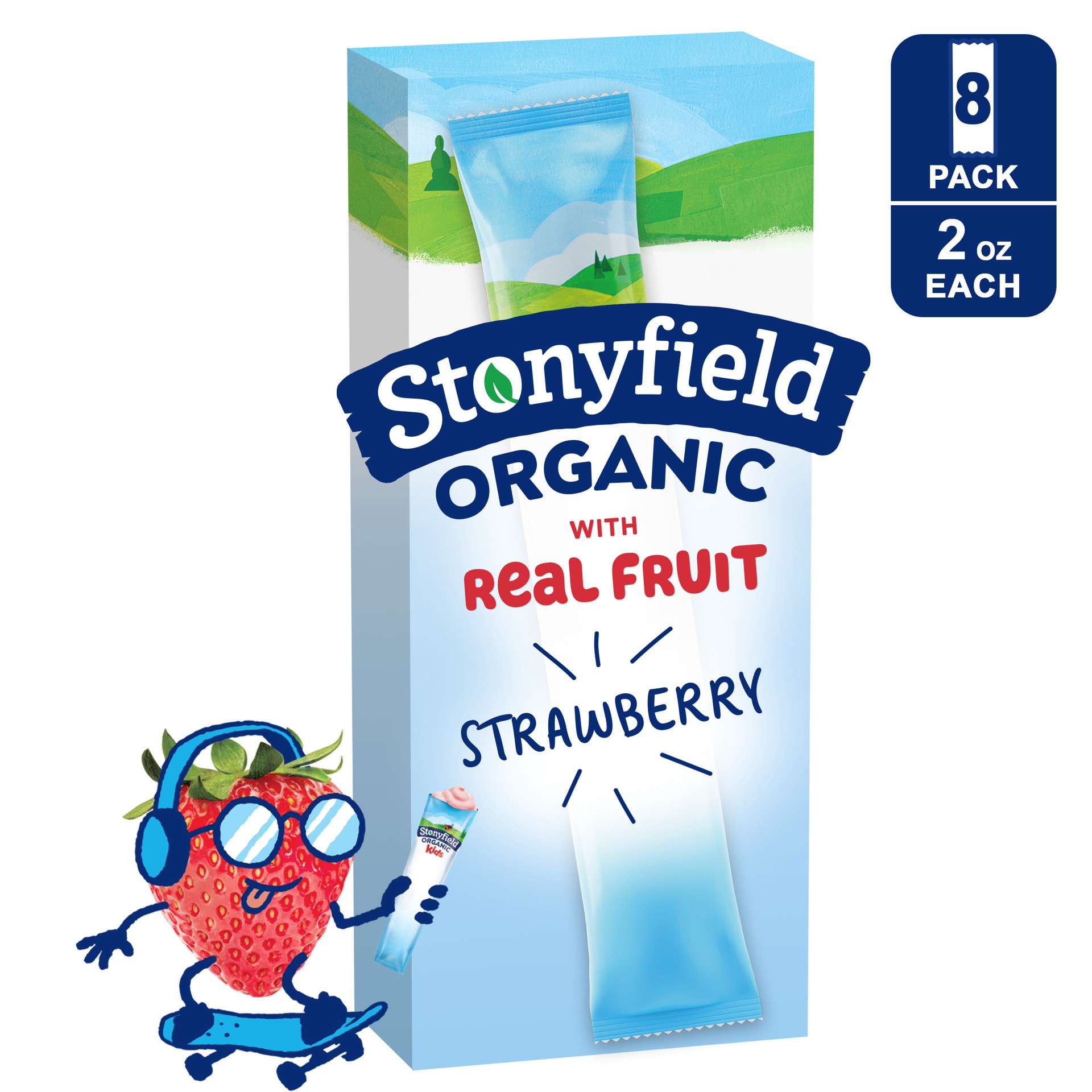 slide 1 of 8, Stonyfield Organic Reduced Fat Strawberry Yogurt 8 - 2 oz Tubes, 8 ct