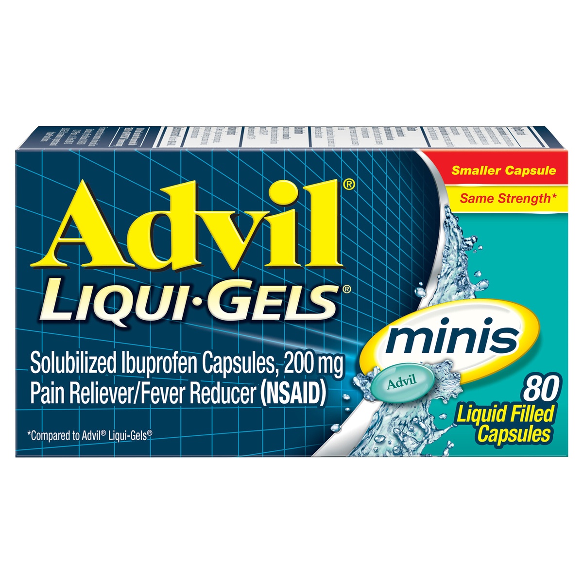slide 1 of 7, Advil Liqui-Gels minis Pain Reliever and Fever Reducer, Ibuprofen 200mg for Pain Relief - 80 Liquid Filled Capsules, 80 ct