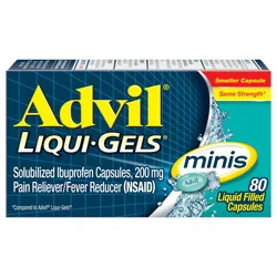 Advil Liqui-Gels minis Pain Reliever and Fever Reducer, Ibuprofen 200mg for Pain Relief - 80 Ct