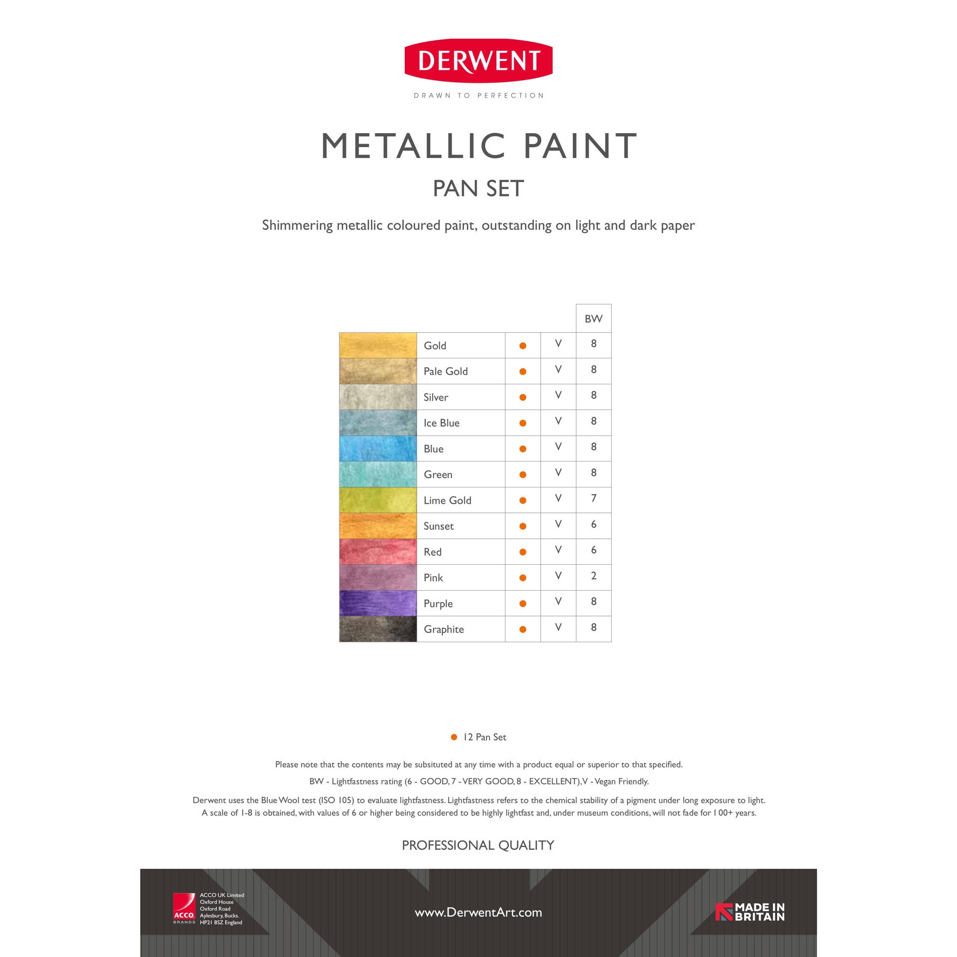 slide 4 of 4, Derwent 12-Color Metallic Paint Pan Set, 1 ct