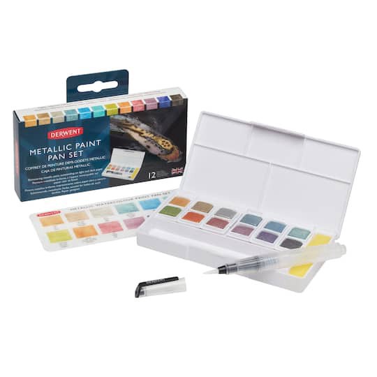 slide 1 of 4, Derwent 12-Color Metallic Paint Pan Set, 1 ct