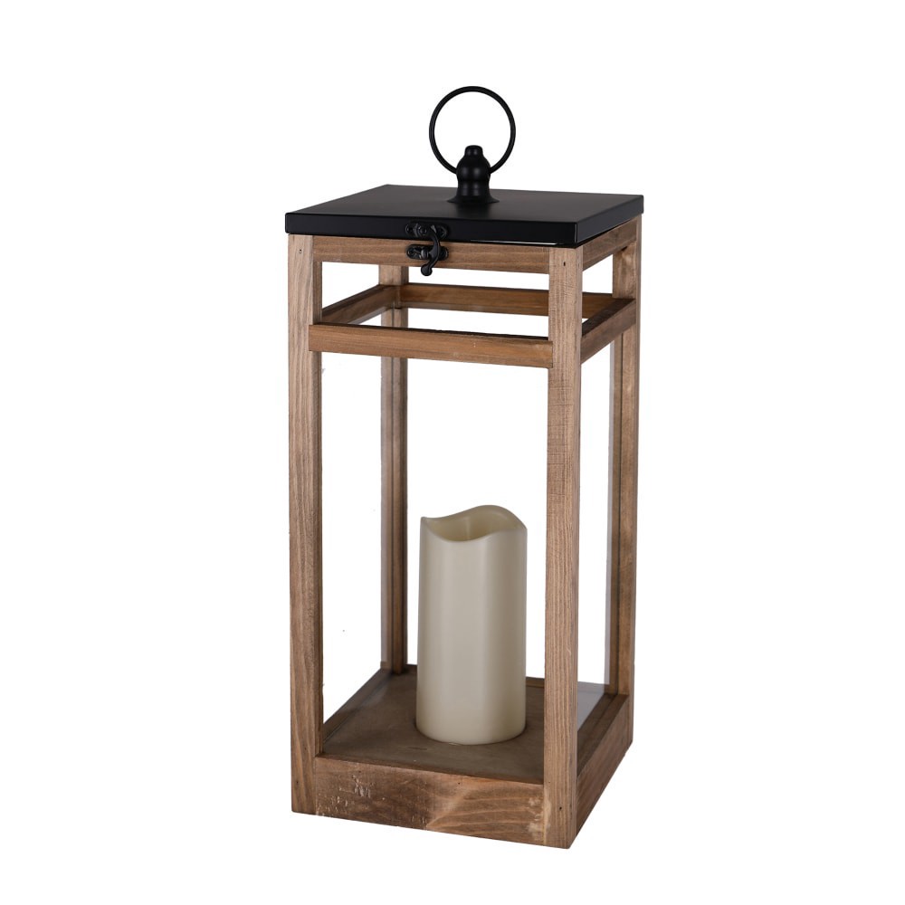 slide 1 of 1, Bambeco 10.5 in Metal Lantern with Wood Base, 1 ct