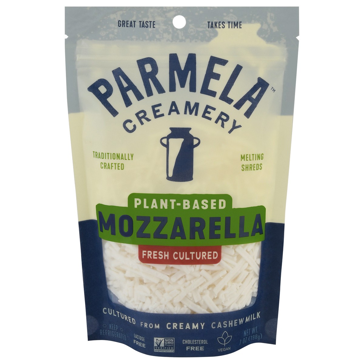 slide 1 of 9, Parmela Creamery Nutcheese Mozz Shredded, 7 oz