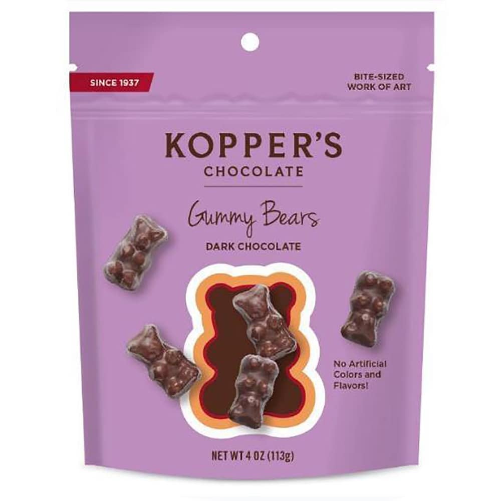 slide 1 of 1, Kopper's Chocolate Dark Chocolate Covered Gummy Bears, 4 oz