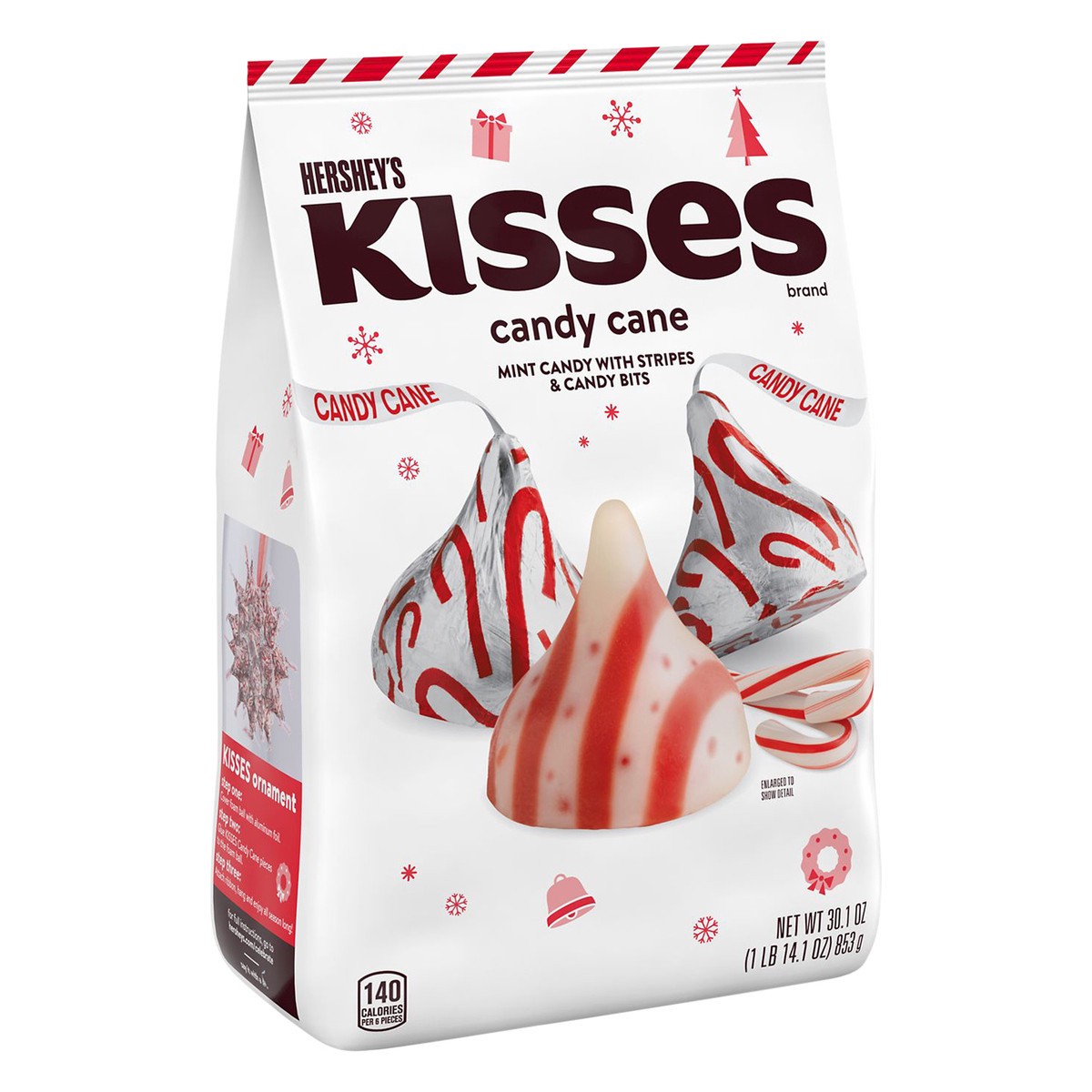 slide 4 of 4, Hershey's KISSES Candy Cane Flavored, Christmas Candy Bulk Bag, 30.1 oz, 30.10 oz