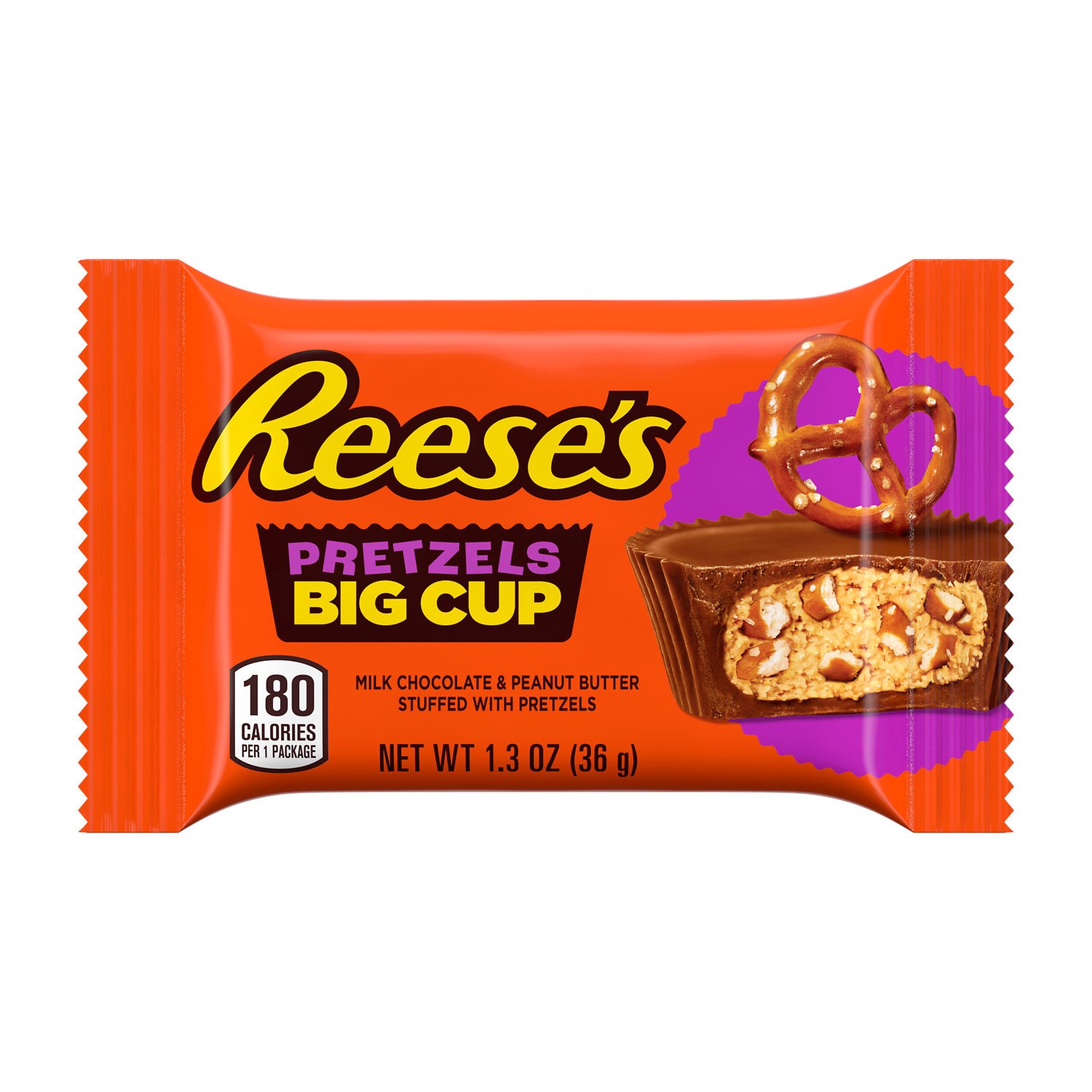 slide 1 of 6, Reese's Big Cup with Pretzels Milk Chocolate Peanut Butter Cups, Candy Pack, 1.3 oz, 1.3 oz