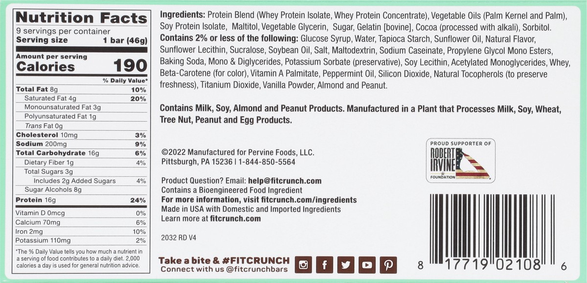 slide 6 of 13, Robert Irvine FitCrunch Mint Chocolate Chip Protein Bars 9 - 1.62 oz Bars, 9 ct