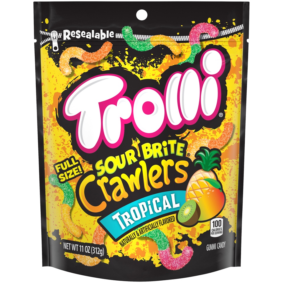 slide 1 of 2, Trolli Sour Brite Crawlers Minis Tropical, 11 oz