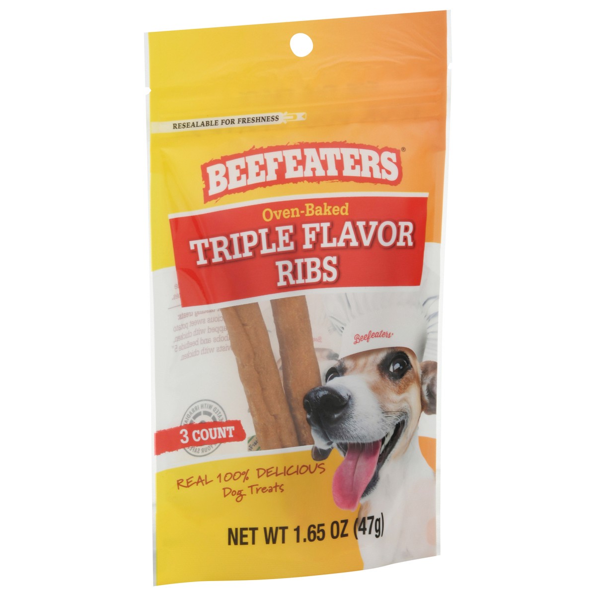 slide 4 of 9, Beefeaters Dog Treats, Oven-Baked, Triple Flavor Ribs, 3 Each, 3 ct