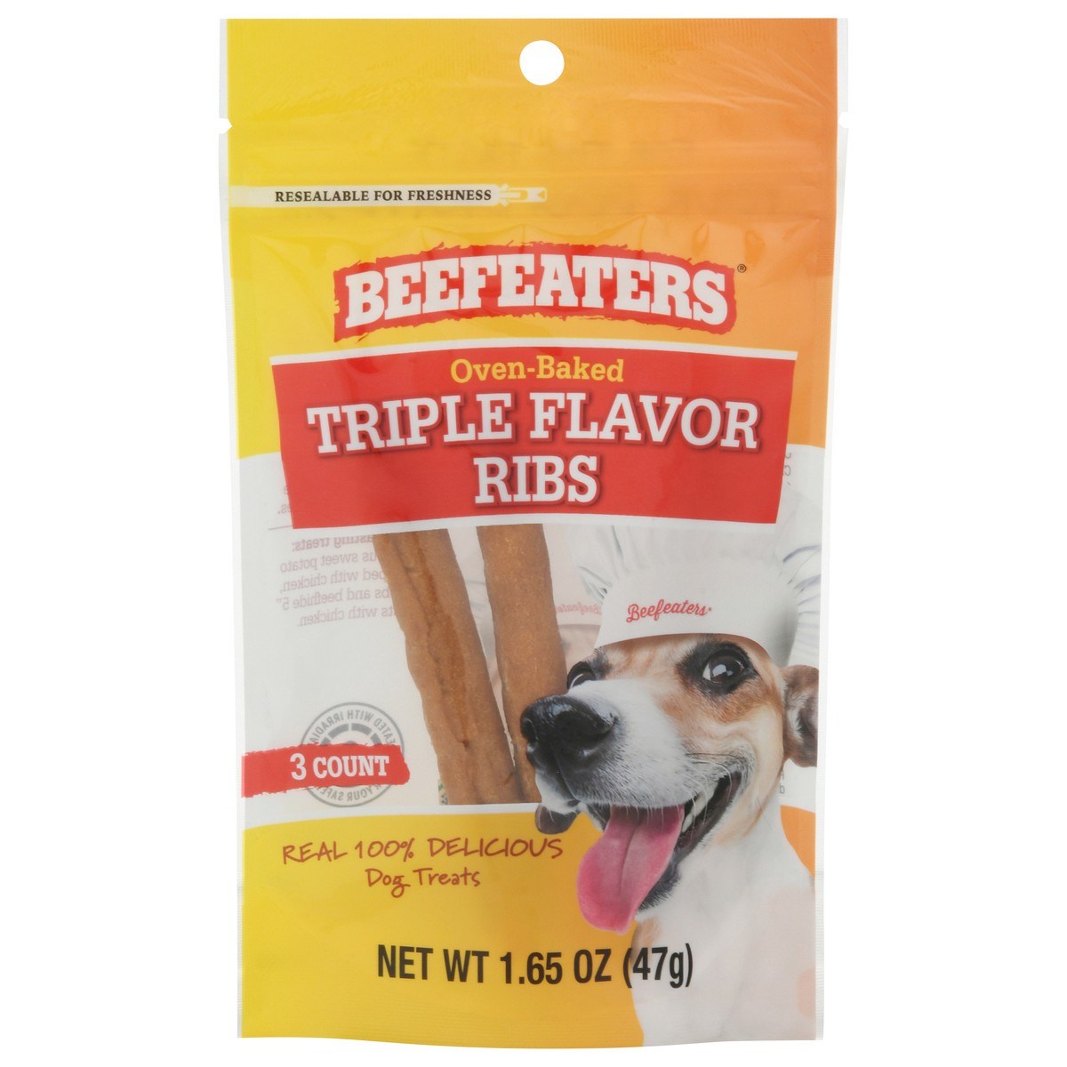 slide 1 of 9, Beefeaters Dog Treats, Oven-Baked, Triple Flavor Ribs, 3 Each, 3 ct