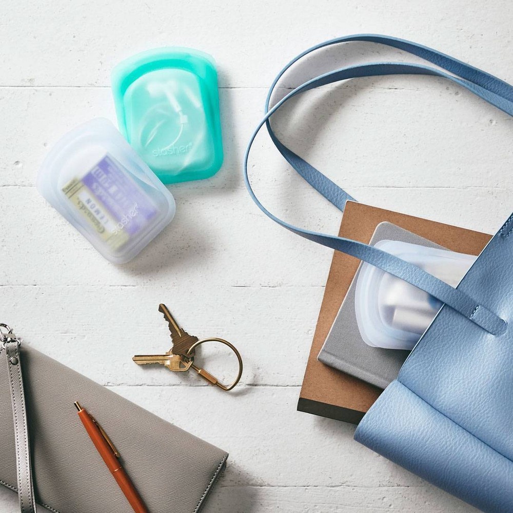 slide 2 of 5, Stasher Reusable Storage Pocket Stashers, Aqua, 2 ct