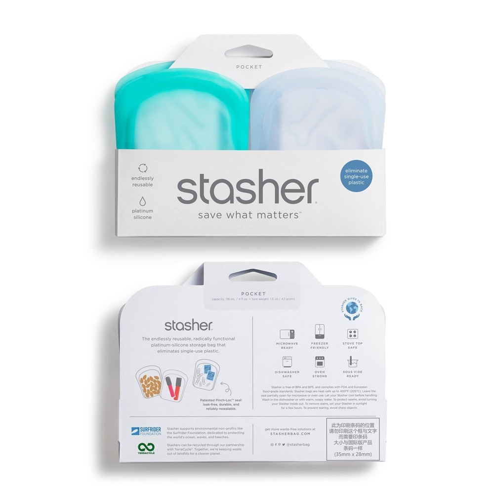 slide 4 of 5, Stasher Reusable Storage Pocket Stashers, Aqua, 2 ct