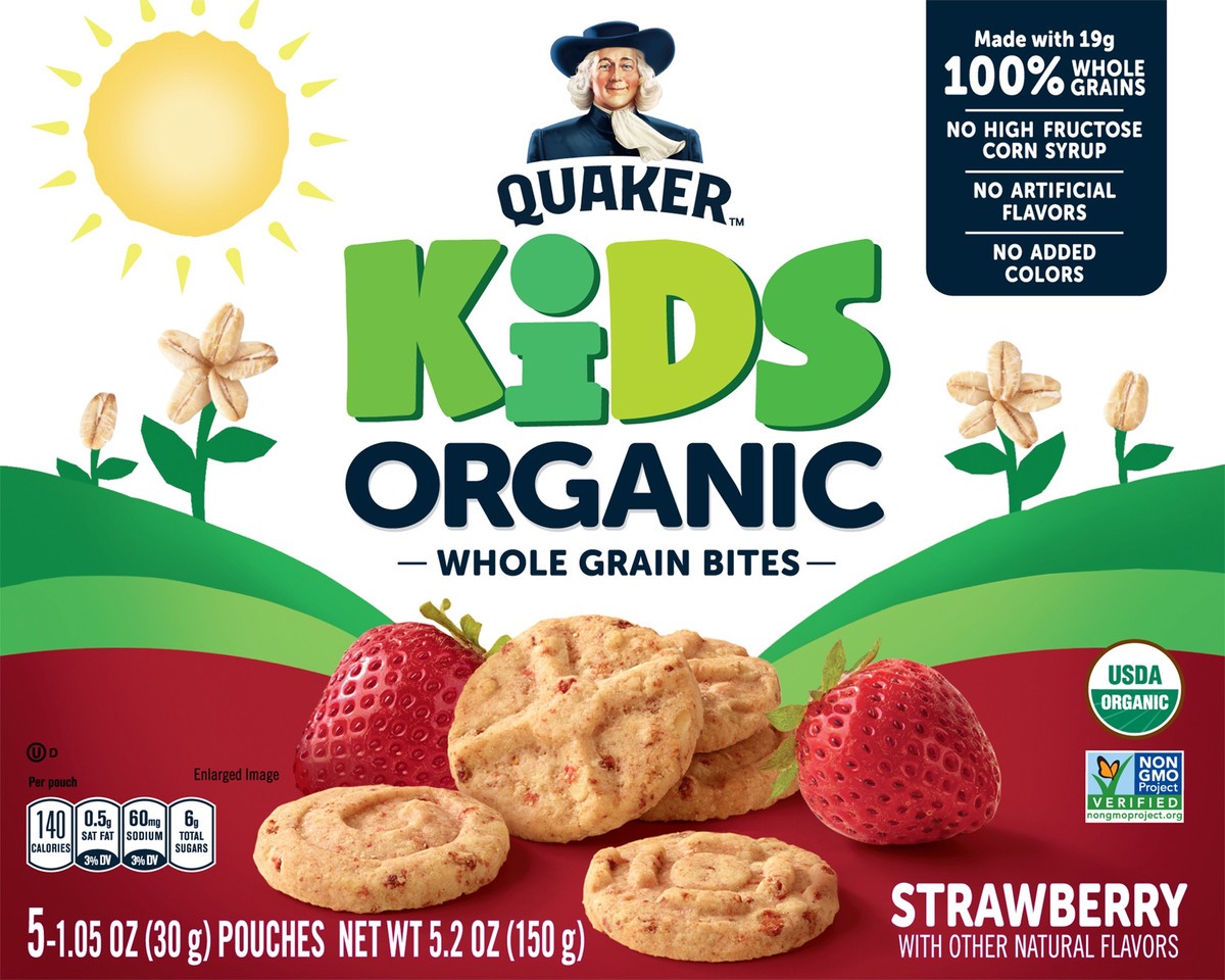 slide 5 of 6, Quaker Kids Organic Whole Grain Bites Strawberry 1.05 Oz 5 Count, 5.2 oz
