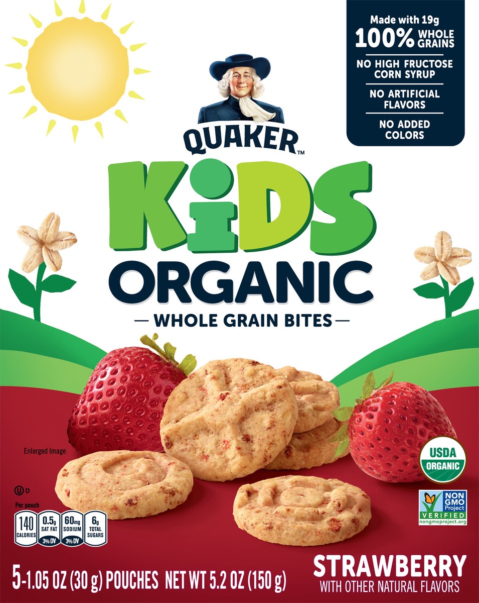 slide 3 of 6, Quaker Kids Organic Whole Grain Bites Strawberry 1.05 Oz 5 Count, 5.2 oz