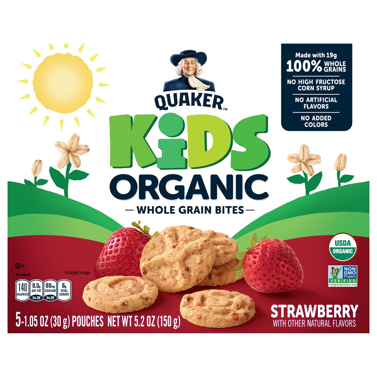 slide 1 of 6, Quaker Kids Organic Whole Grain Bites Strawberry 1.05 Oz 5 Count, 5.2 oz
