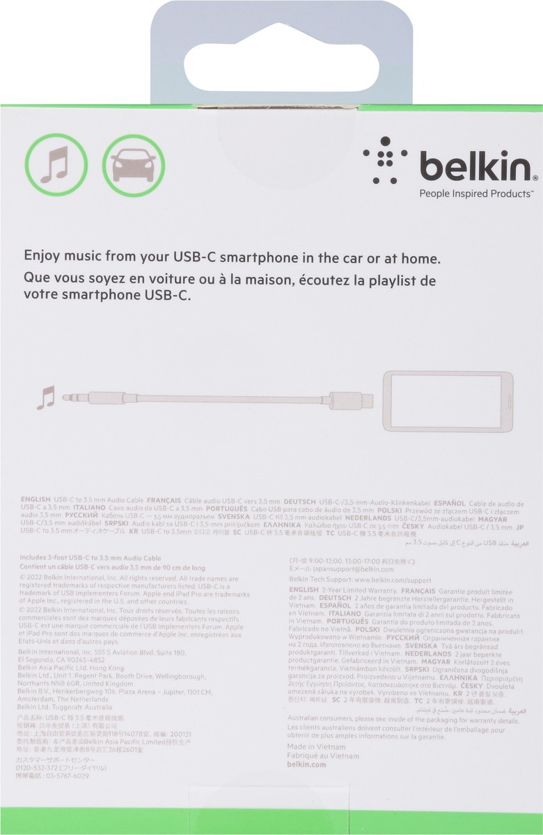 slide 5 of 9, Belkin Usb-C To 3.5 Mm Audio Cable Black, 1 ct