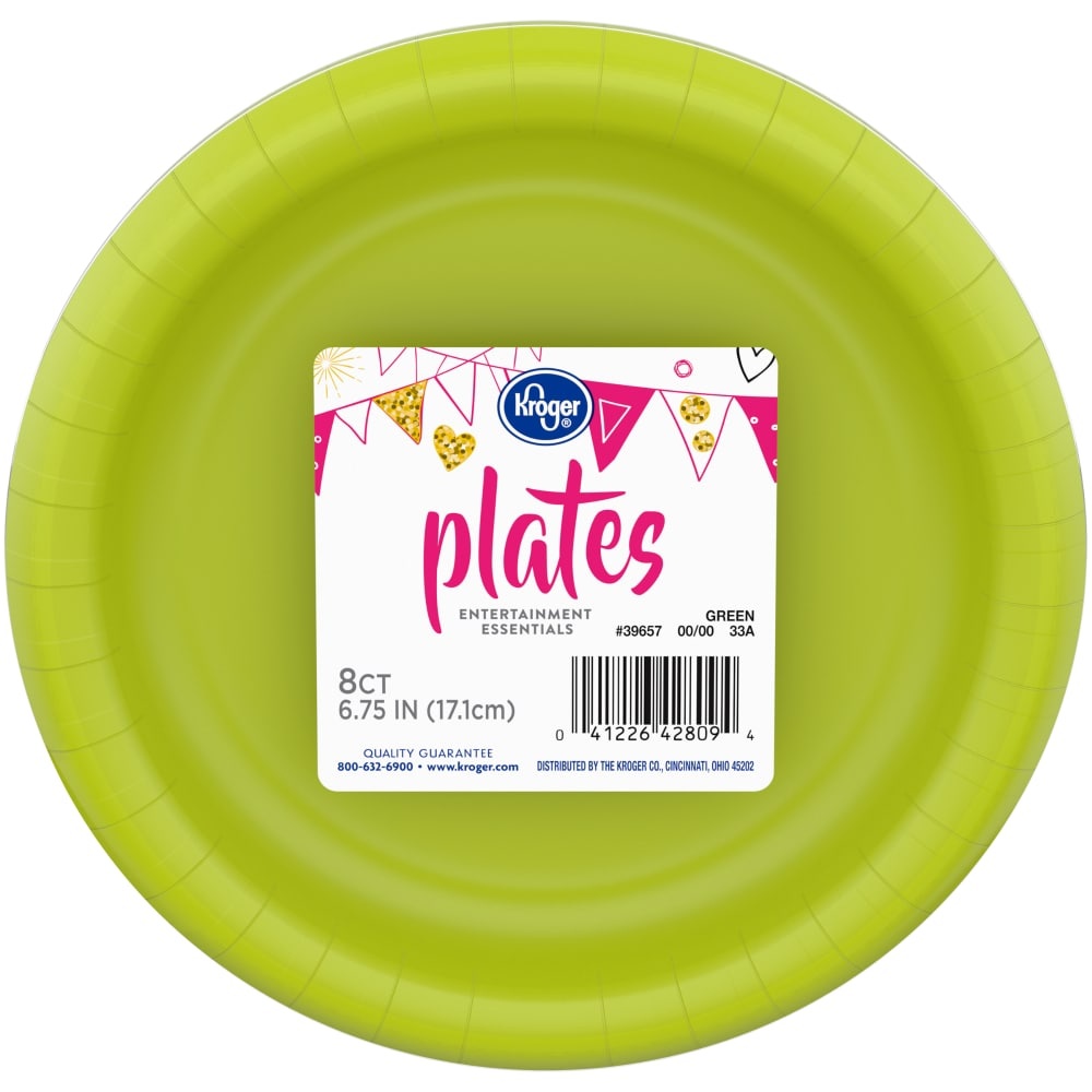 slide 1 of 1, Kroger Entertainment Essentials Paper Plates - Lime Green, 6.75 in