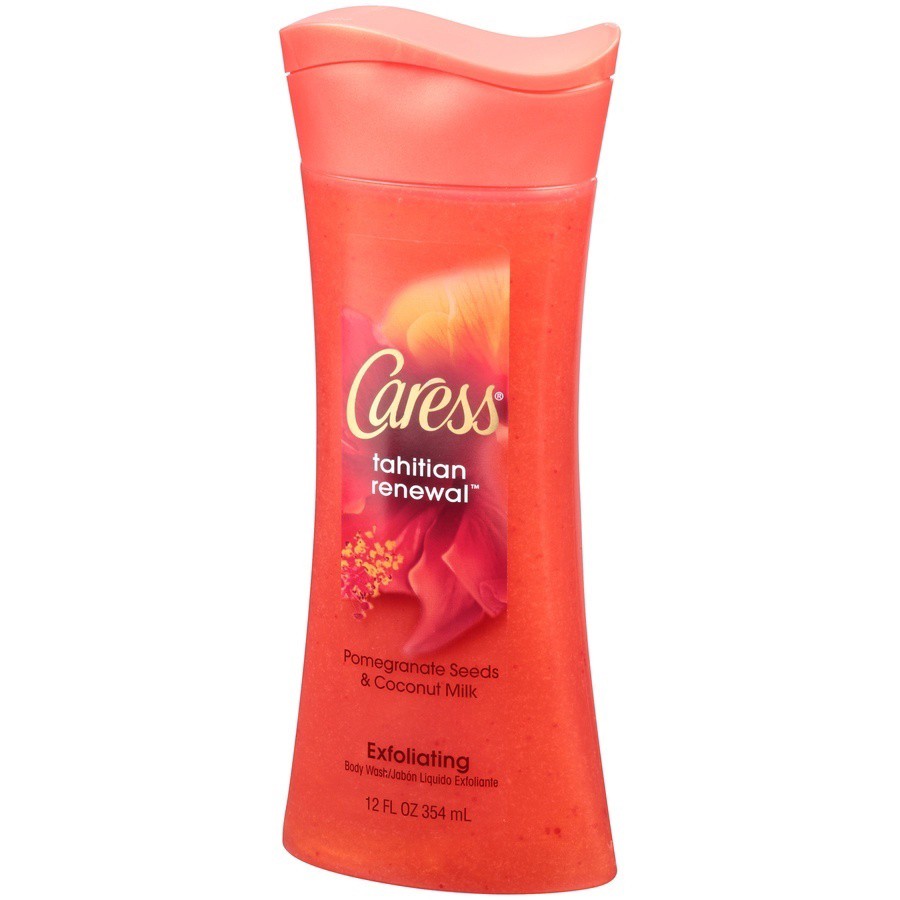 slide 3 of 7, Caress Tahitian Renewal With Pomegranate Seeds & Coconut Milk Exfoliating Body Wash, 12 fl oz