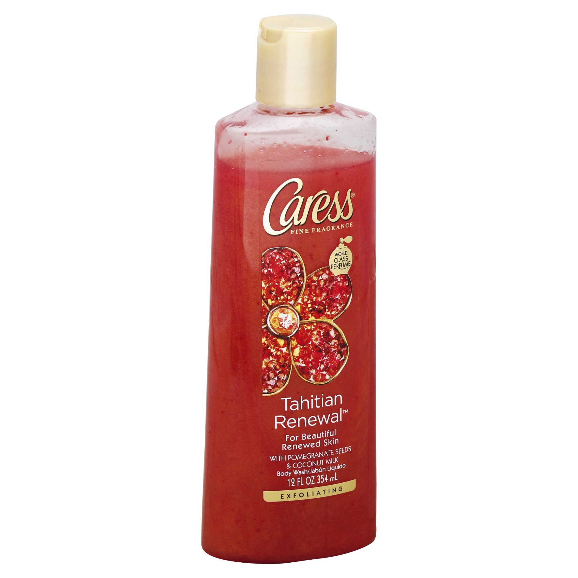 slide 1 of 7, Caress Tahitian Renewal With Pomegranate Seeds & Coconut Milk Exfoliating Body Wash, 12 fl oz