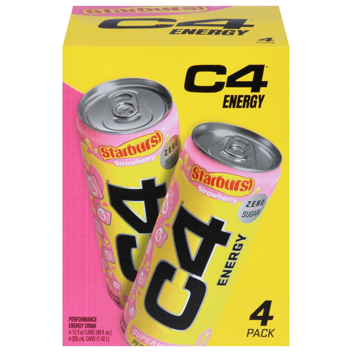 slide 1 of 9, C4 Sport Zero Sugar Performance Starburst Strawberry Energy Drink 4 - 12 fl oz Cans, 12 oz
