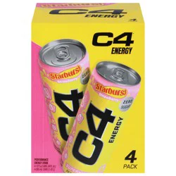 C4 Sport Zero Sugar Performance Strawberry Starburst Energy Drink - 4 x 12 fl oz Cans