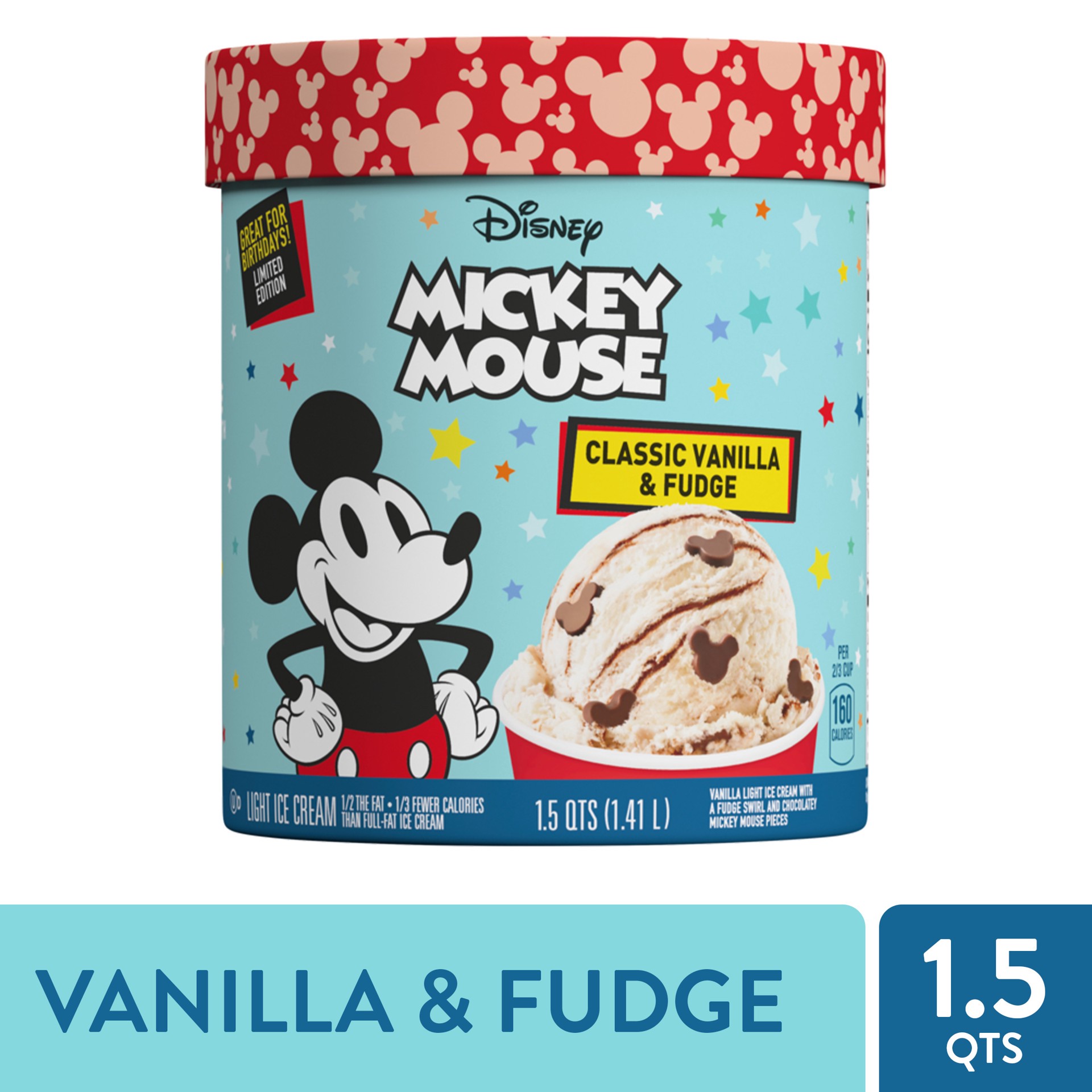 slide 5 of 5, Mickey Mouse Classic Vanilla And Fudge Light Ice Cream, 1.5 Quart, 990.51 g