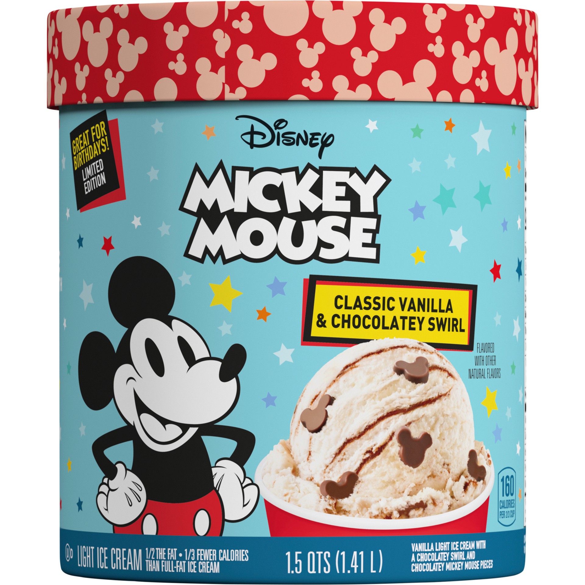 slide 1 of 5, Mickey Mouse Classic Vanilla And Fudge Light Ice Cream, 1.5 Quart, 990.51 g