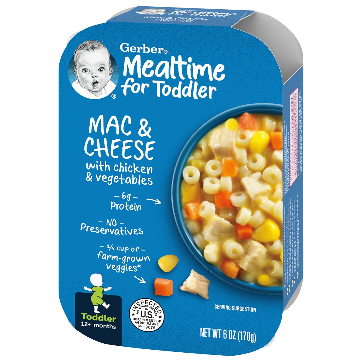 slide 8 of 9, Gerber Mealtime for Toddler, Mac and Cheese with Chicken and Vegetables Toddler Food, 6 oz Tray, 6 oz