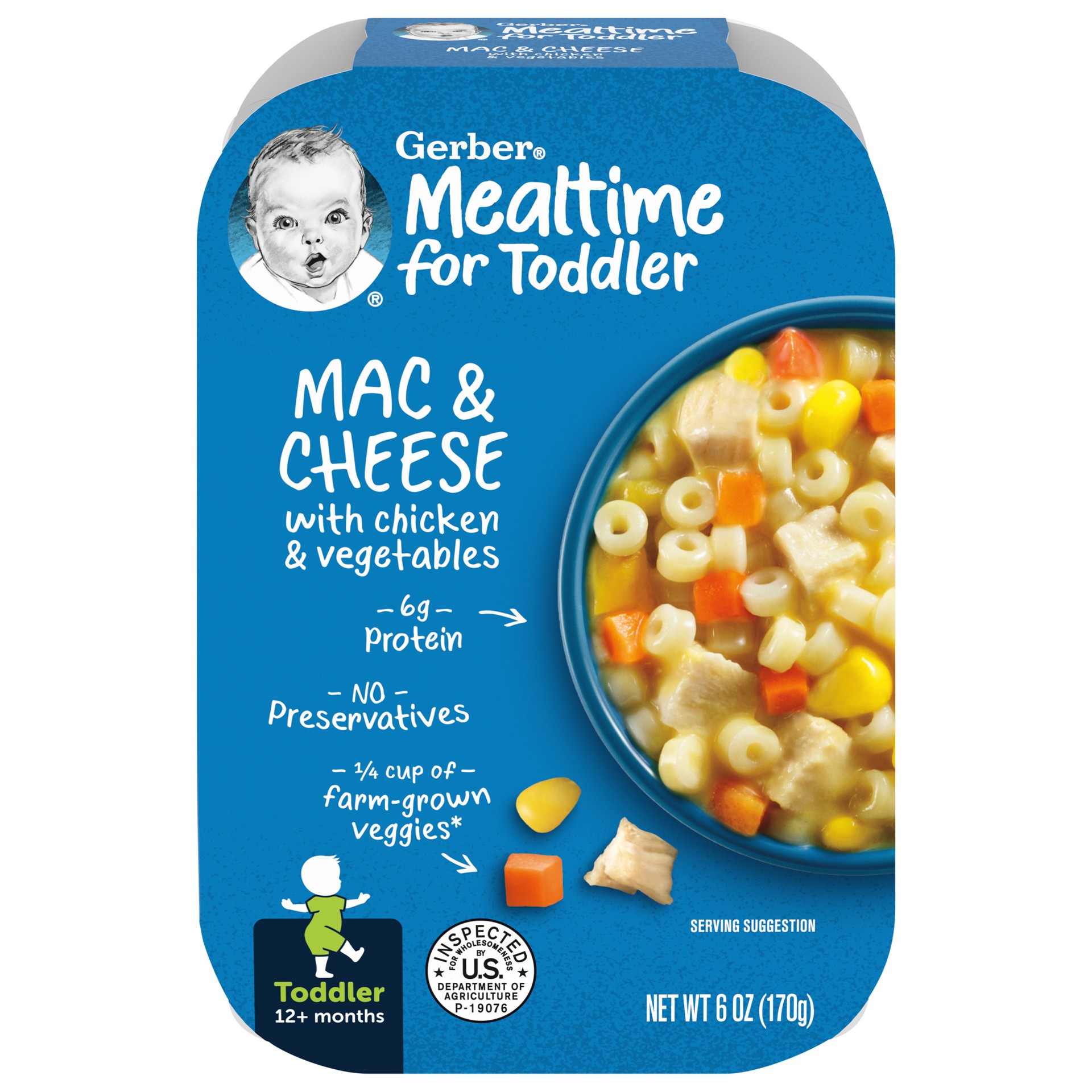 slide 1 of 9, Gerber Mealtime for Toddler, Mac and Cheese with Chicken and Vegetables Toddler Food, 6 oz Tray, 6 oz