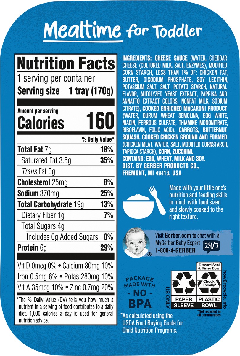slide 4 of 9, Gerber Mealtime for Toddler, Mac and Cheese with Chicken and Vegetables Toddler Food, 6 oz Tray, 6 oz