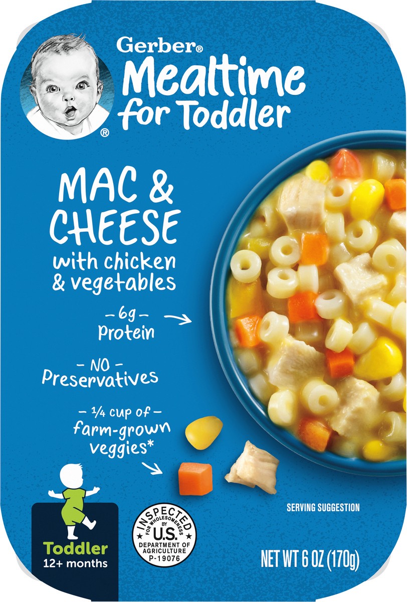 slide 7 of 9, Gerber Mealtime for Toddler, Mac and Cheese with Chicken and Vegetables Toddler Food, 6 oz Tray, 6 oz