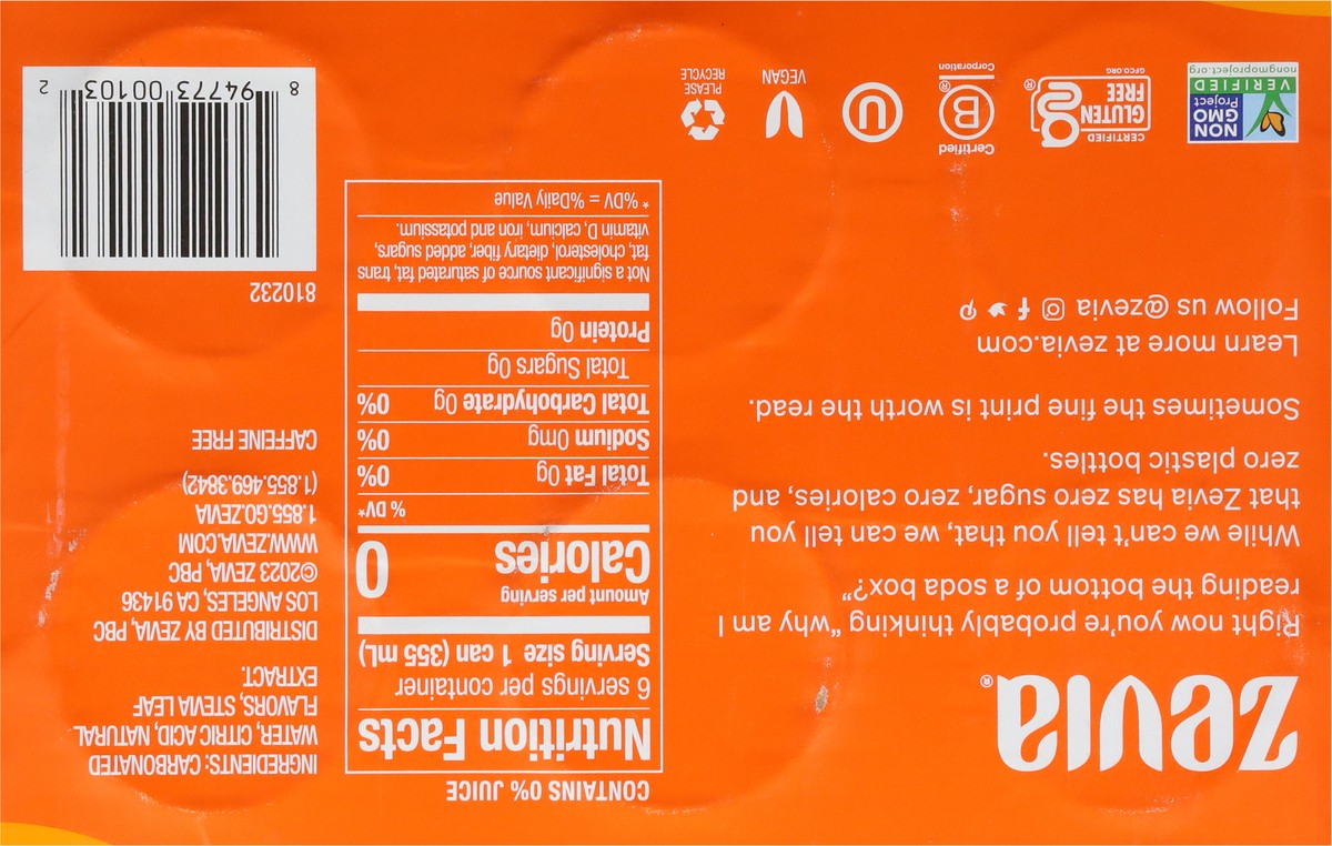 slide 4 of 9, Zevia Orange Soda 6Pk, 6 ct