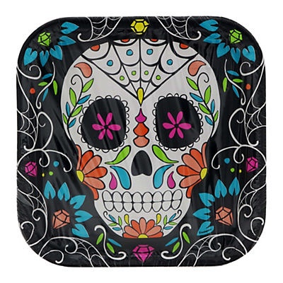 slide 1 of 1, Unique Industries Day Of The Dead Skull Square Plates, 9 in