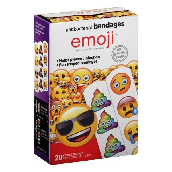 slide 1 of 2, TopCare Emoji Shapes Antibacterial Bandages, 20 ct