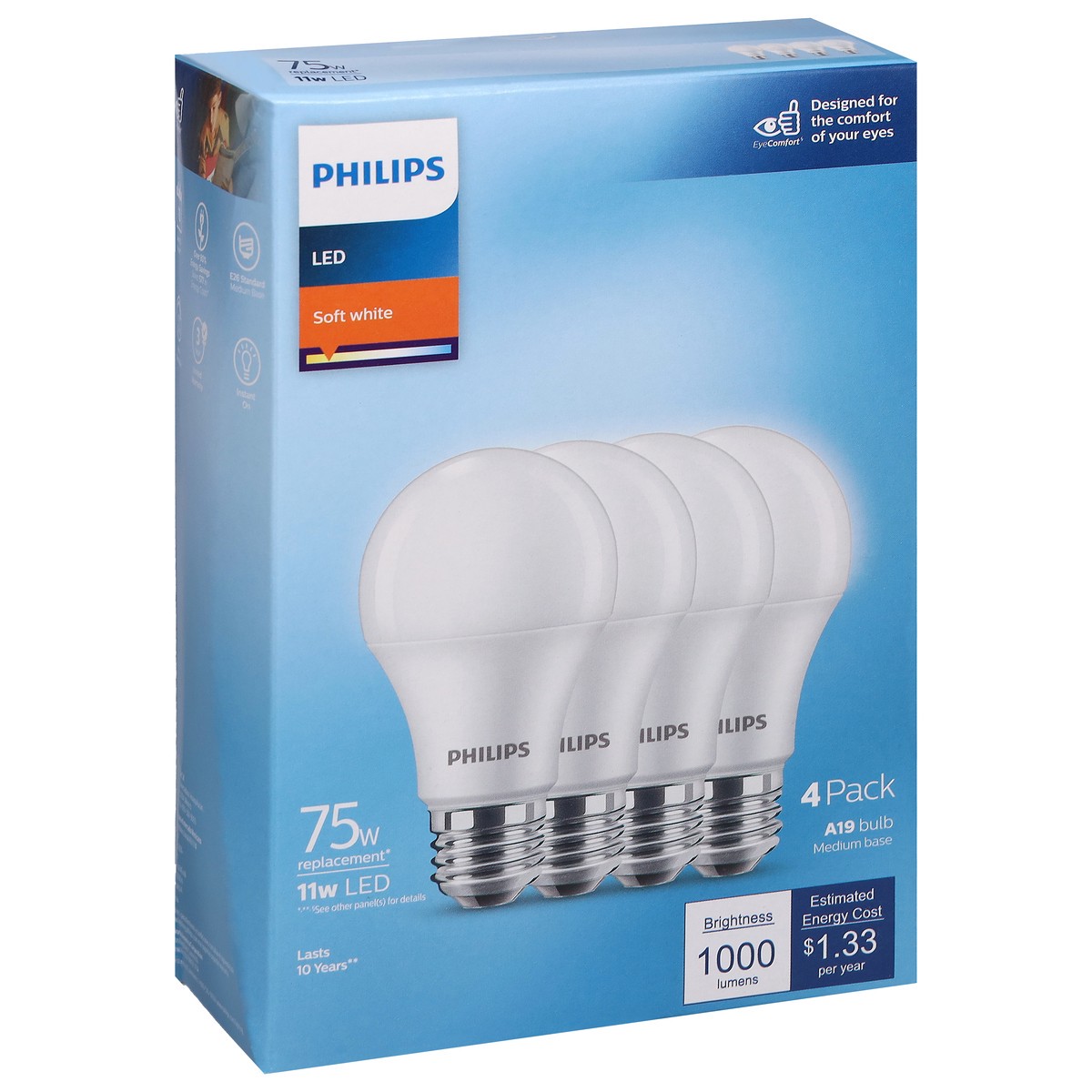 slide 7 of 9, Philips 11 Watts Soft White LED Light Bulbs 4 ea, 4 ct